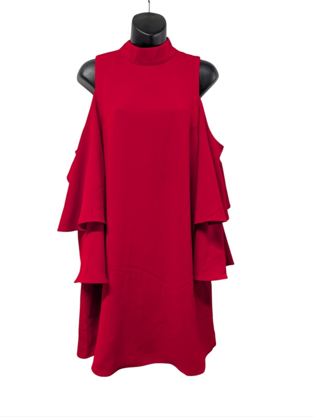 Sugar + Lips Red Cold Shoulder Ruffle Dress High Neck Size S Lined Party NWT